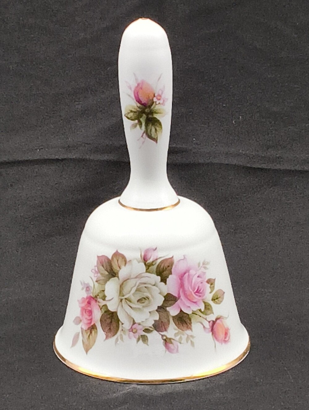 Vintage Pink Rose Kenall Fine Bone China Bell - Staffordshire England, Gold Trim